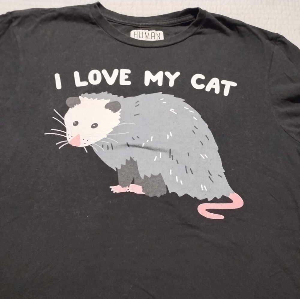 Black 'I Love My Cat' T-Shirt Featuring Opossum By Human